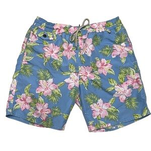 Polo Ralph Lauren Men’s Blue Hawaiian Hibiscus Floral Swim Trunks Size Medium